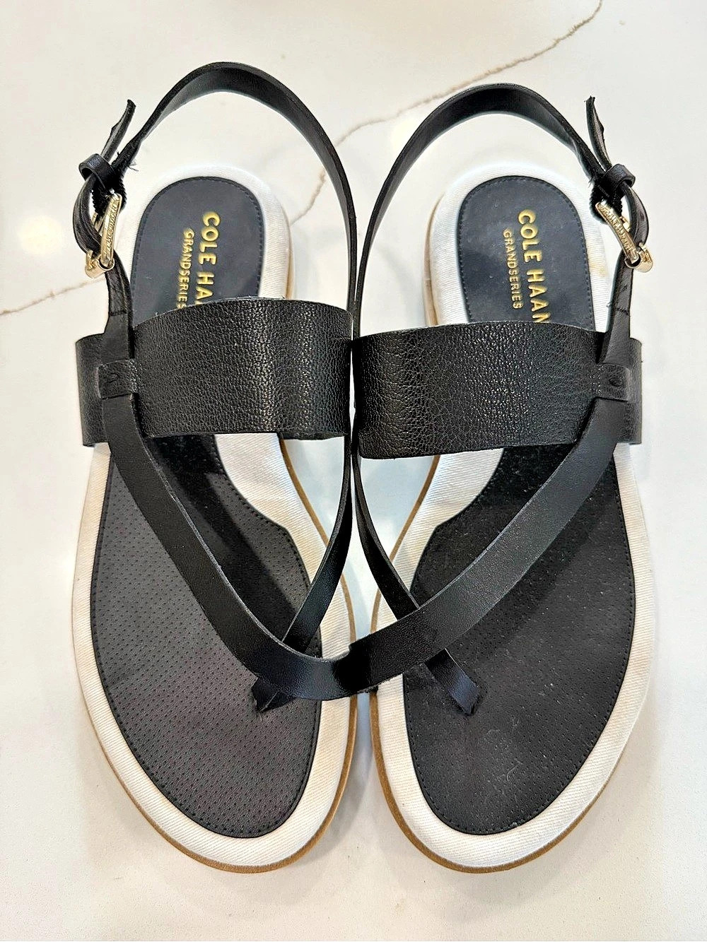 Cole Haan Grand Series Thong Slingback Sandal Black Platform Like New